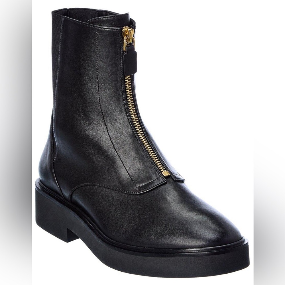 NWOB Stuart Weitzman Black Leather Lodge Zip Ankle Black Boots, Size 8